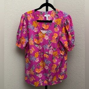 D & Co. Pink Floral Puff Sleeve Blouse